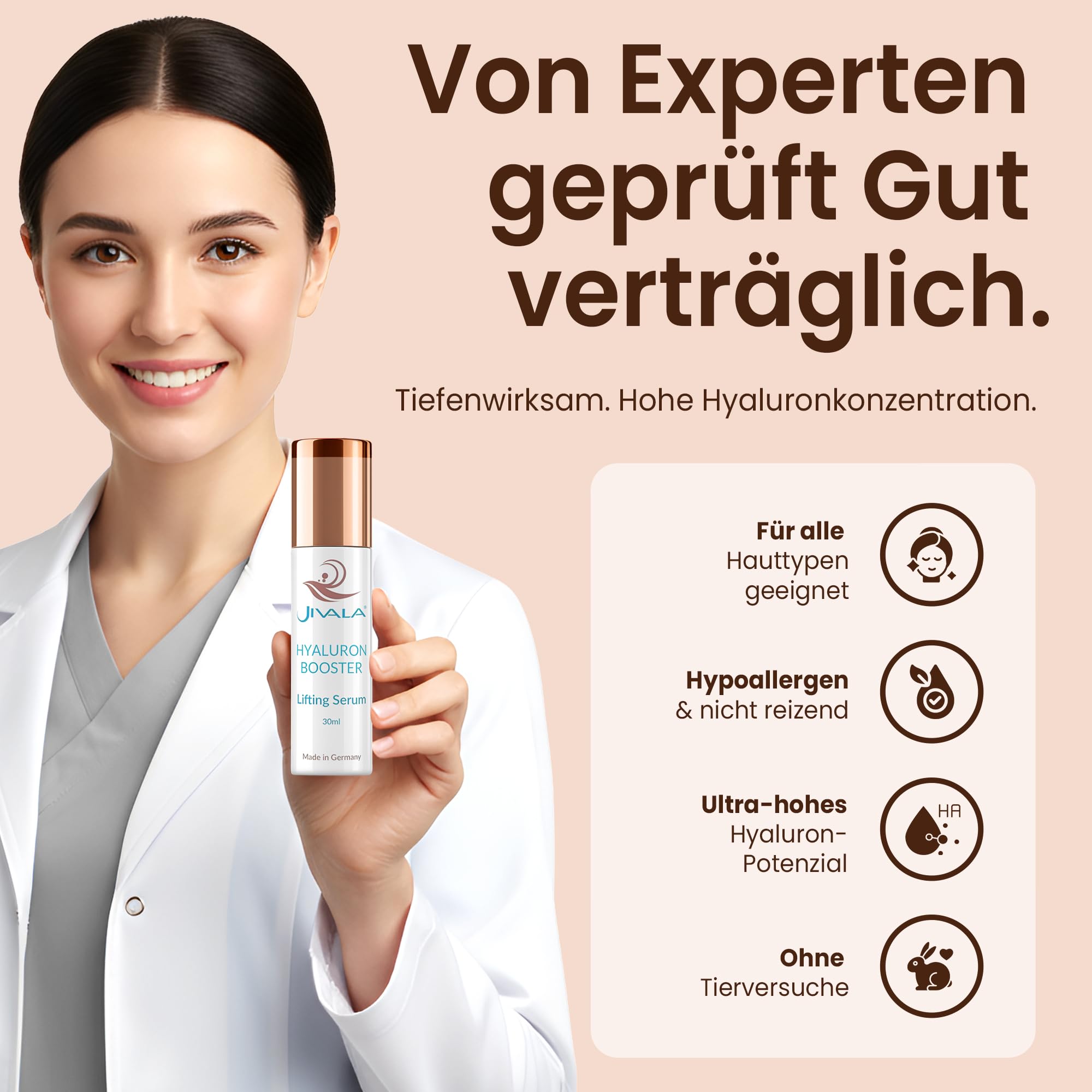 Hyaluron Booster Serum 30ml - intensives Feuchtigkeits & Anti-Aging Serum mit hochdosiertem 3-fach Hyaluronkomplex - Für pralle, glatte und strahlende Haut - Made in Germany