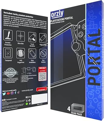 Orzly Glass Screen Protector for Playstation Portal Remote Player Handheld Accessories (Pack of 4) - Tempered Glass Life time Edition