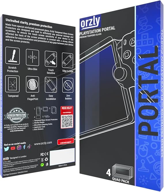 Orzly Glass Screen Protector for Playstation Portal Remote Player Handheld Accessories (Pack of 4) - Tempered Glass Life time Edition