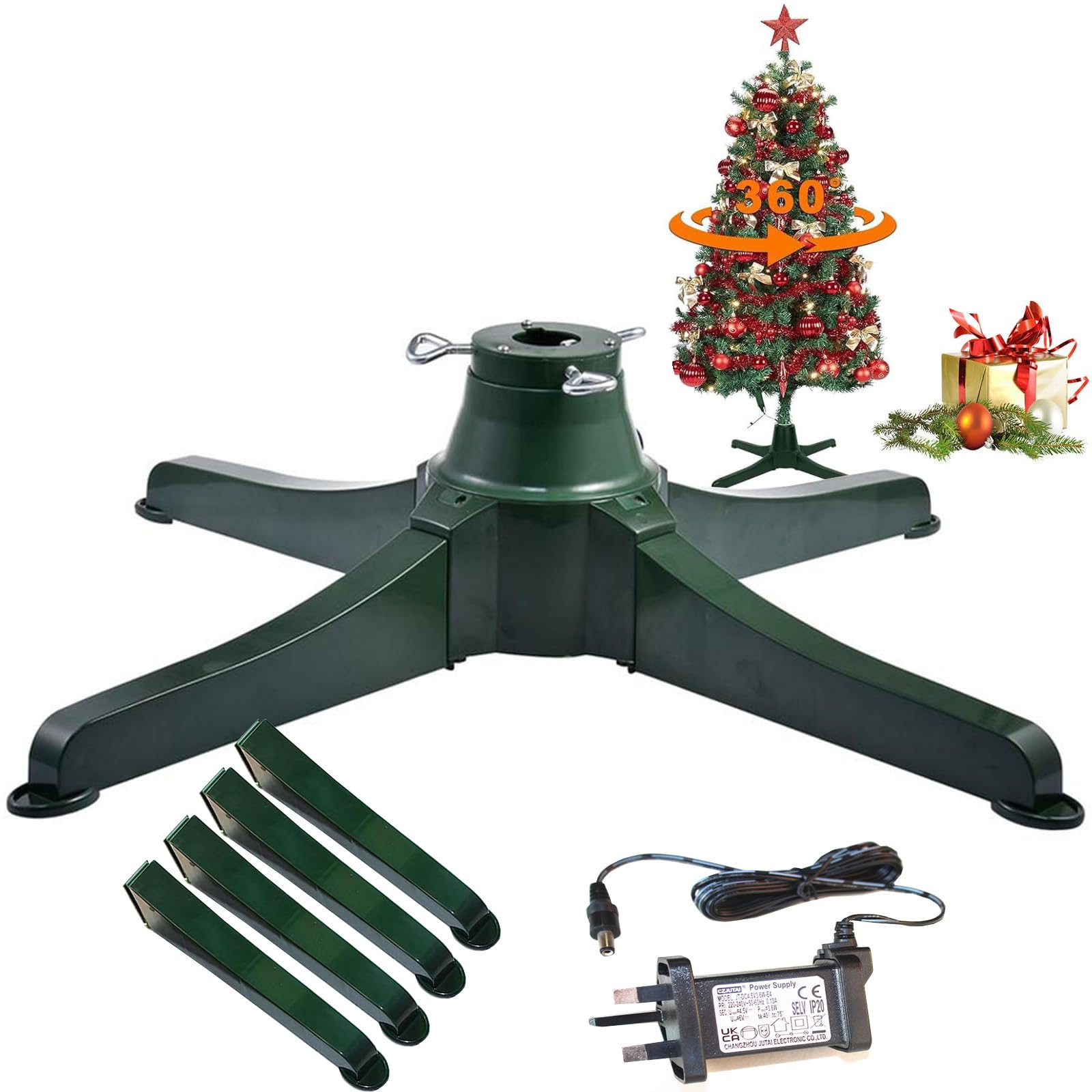 Soporte Para Árbol De Navidad Giratorio De 360°, Base Giratoria Motorizada De 65cm/80cm, Para Árboles Artificiales De Hasta 7.8ft/9.87ft & 80LB, Plataforma Giratoria Resistente Y Estable 80cm