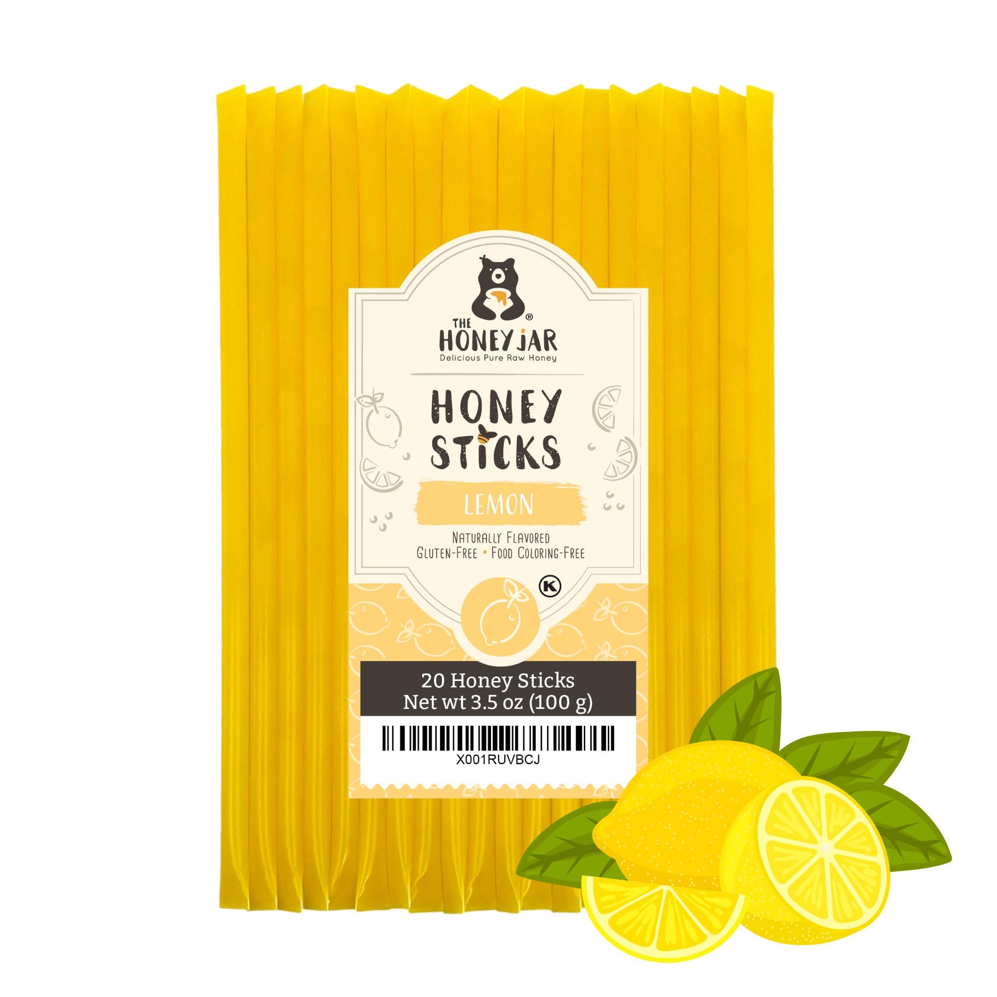 The Honey Jar Lemon Flavored Honey Sticks - Pure Honey Straws For Tea, Coffee, or a Healthy Treat - One Teaspoon of Flavored Honey Per Stick - Made In The USA with Real Honey - (20 Count)