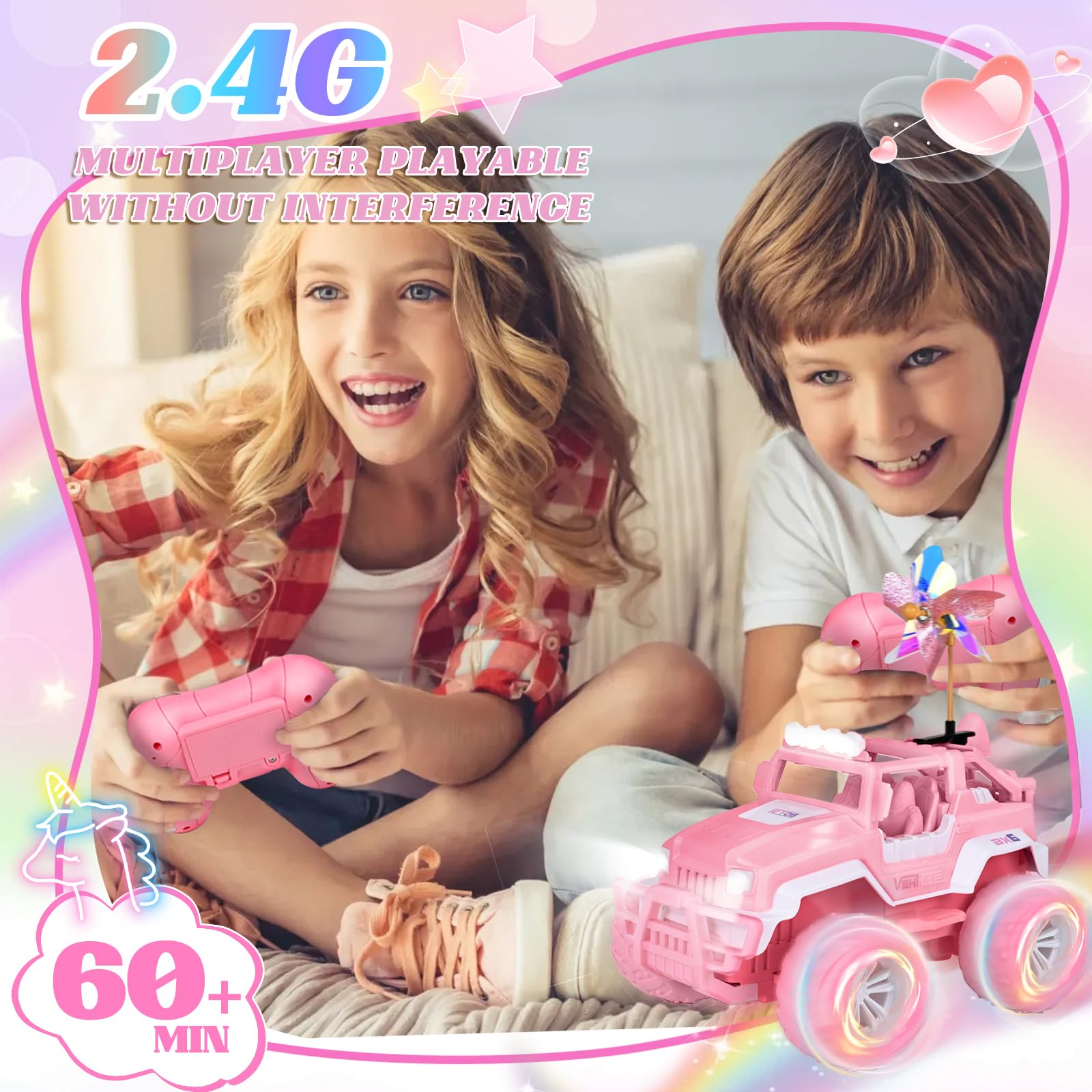 Ulikey Auto Telecomandata Ragazze, Macchina Telecomandata, Rosa Jeep Auto RC 1:18, Fuoristrada Telecomandata 2,4 GHz, Tutti i Terreni RC Auto 4WD, Regali di Compleanno Giocattoli per 6-12 Anni Ragazze