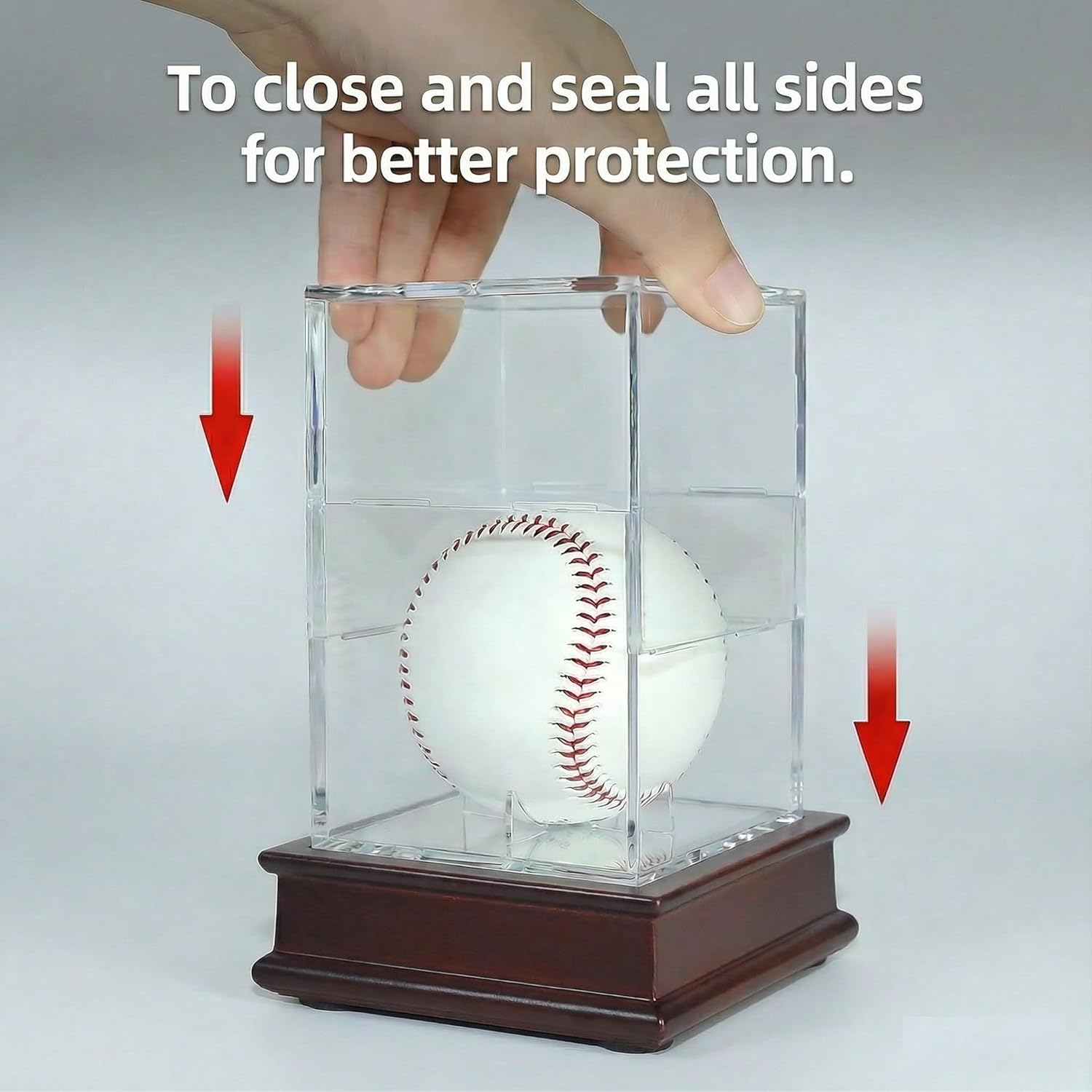 DisplayGifts Baseball Display Case Wooden Lacrosse Ball Stand 98% UV High Protection All-Sides Closure Cube for a Home Run or Autographed Ball Cherry Finish Bottom