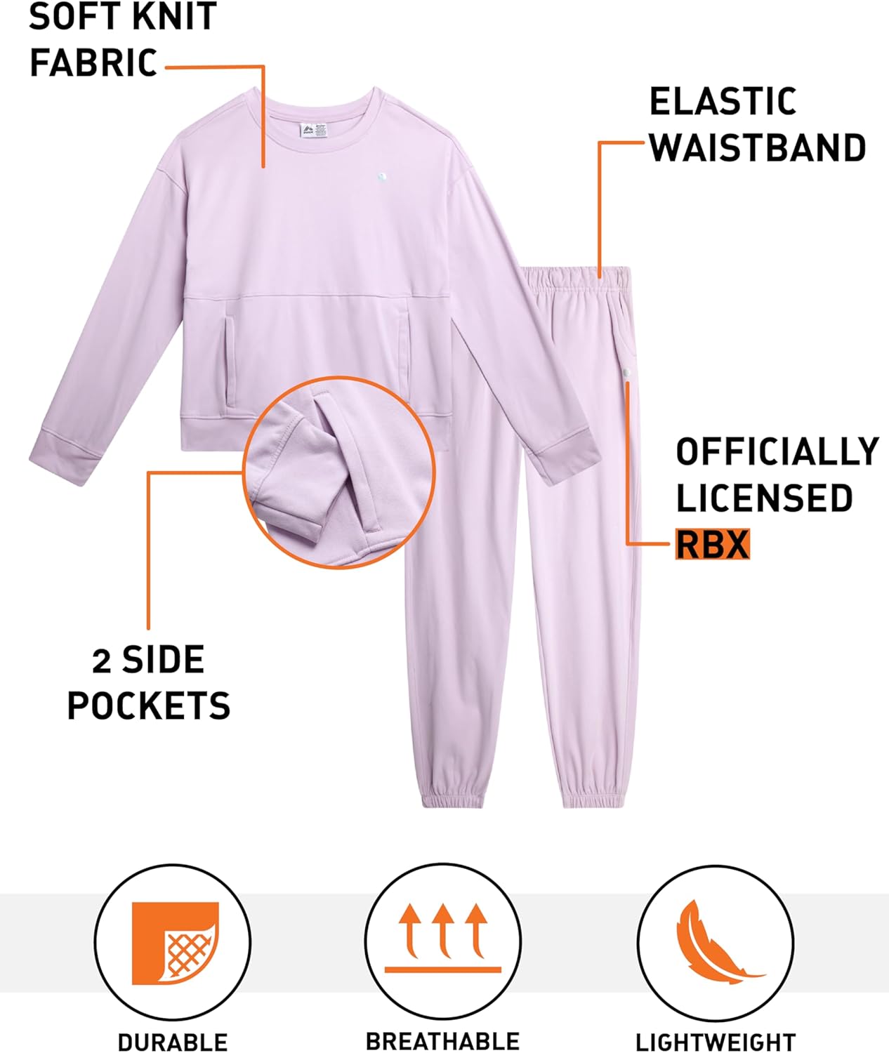 RBX Girls Sweatpants Set - 2 Piece Crewneck Brushed Knit Girls Sweatshirt and Kids Sweatpants Sweatsuit Athletic Set (7-12) - Image 2