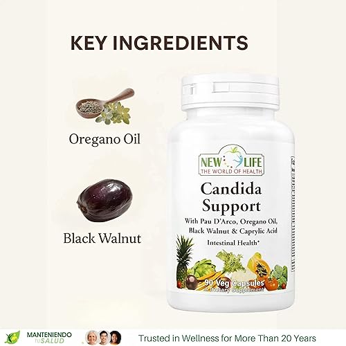 Miniatura 4 de New Life Candida Support, Salud Digestiva, Nuez Negra, 90 Cápsulas 90 Cápsulas