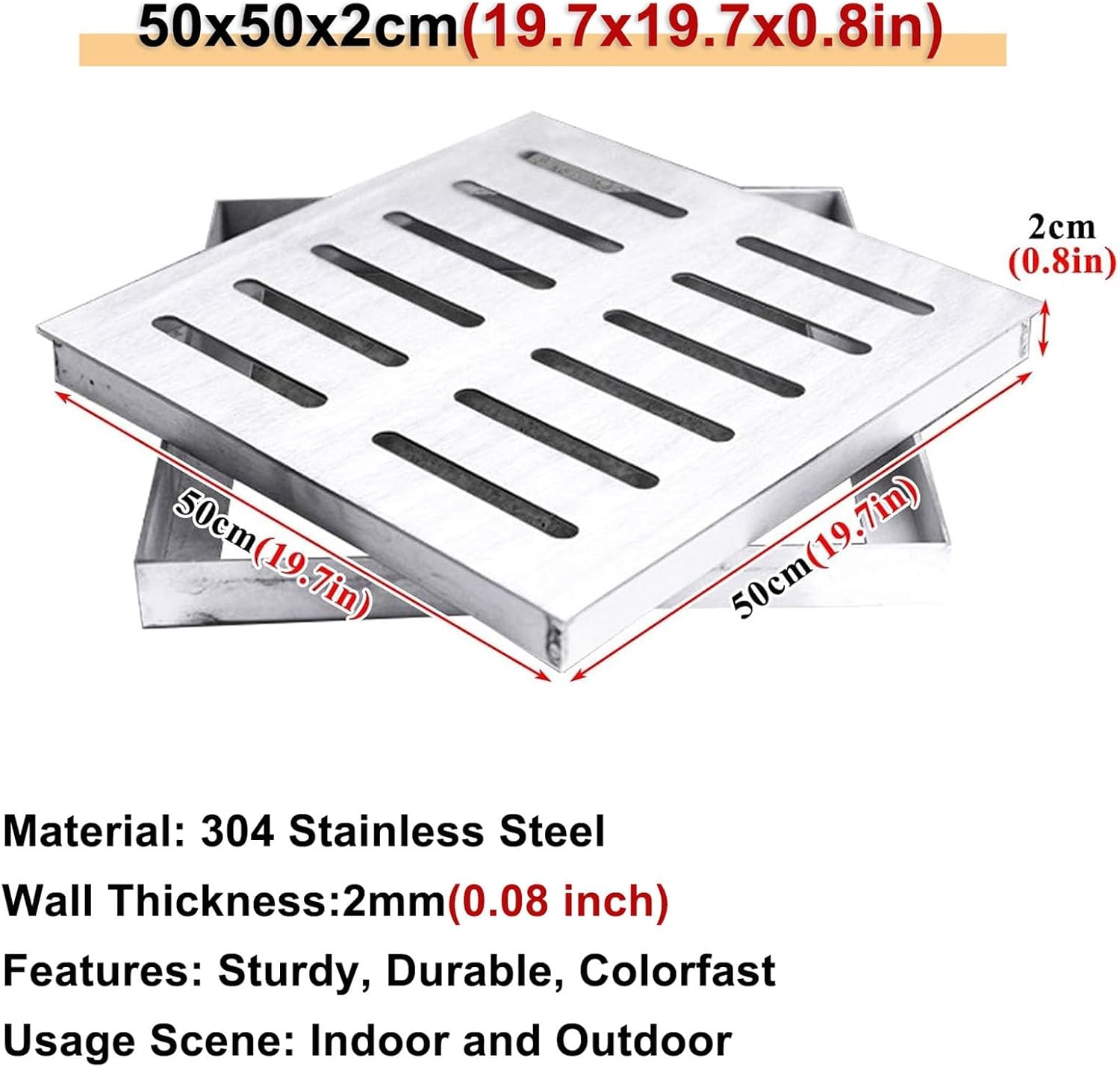 Customizable Anti-Slip Stainless Steel Drain Grate Cover for Yard & Garden - Durable Floor Drain Grates (50x50x3cm / 19.7x19.7x1.2in)