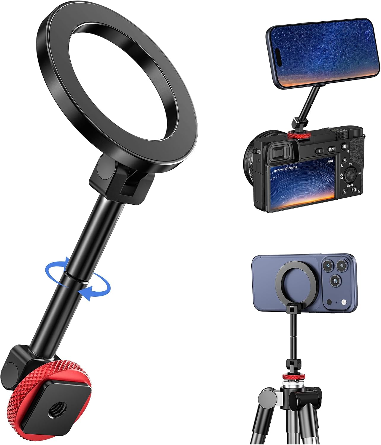 Itramax Magnetic Cold Shoe Camera Phone Mount for Magsafe,1/4" Threaded Hole iPhone Tripod Holder for iPhone 17 Pro Max 16 15 Plus 14 13 12,Samsung,Canon Nikon Sony DSLR,360° Rotation Photography