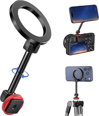 Itramax Magnetic Cold Shoe Camera Phone Mount for Magsafe Tripod Holder | 1/4 Thread Hole iPhone Mount for Apple Air 17 Pro Max 16 15 14 13 12,Samsung,Canon Nikon Sony DSLR,360 Rotation Photography