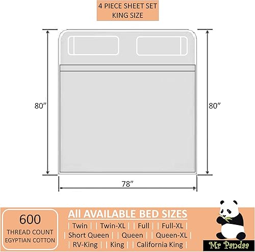 Miniatura 3 de Juego de sábanas de 100 % algodón egipcio, real de 600 hilos tamaño King, juego de sábanas de 4 piezas tamaño King, sábanas de tejido satinado de