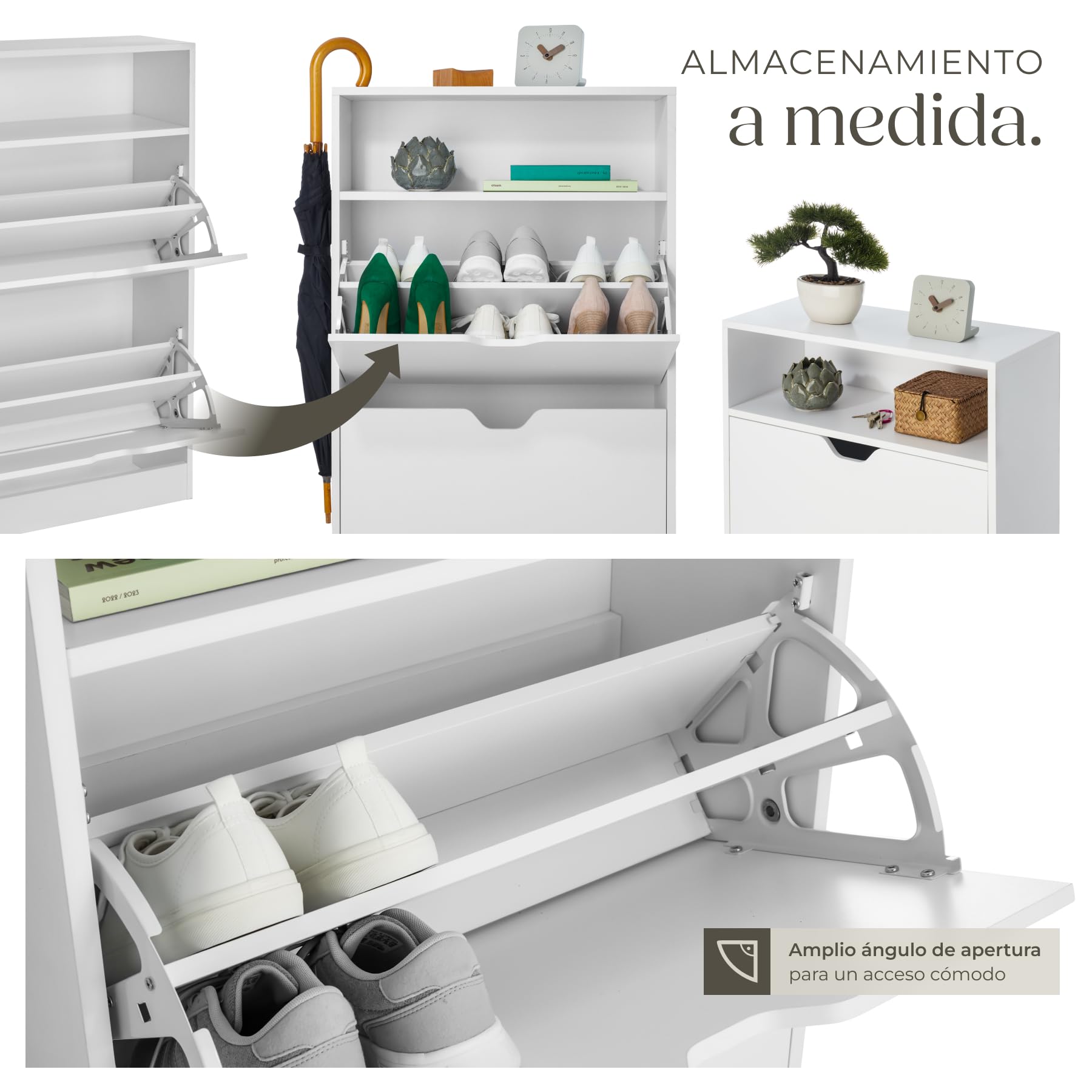 tectake® Moderno Zapatero con 2 Cajones Abatibles y 4 Niveles, Capacidad 12 Pares de Zapatos, 60x24x102 cm Estanteria Abierta, Antivuelco, Montaje Sencillo, Organizador, Estrecho - Blanco