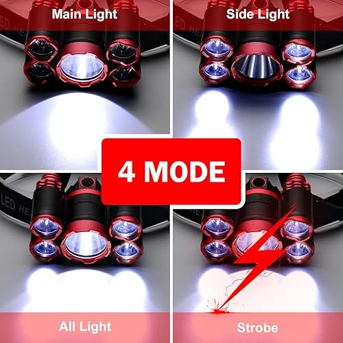 Miniatura 4 de 5 LED faro con 5000 lúmenes USB súper brillante linterna de alta potencia lámpara de cabeza para correr camping adultos niños senderismo caza