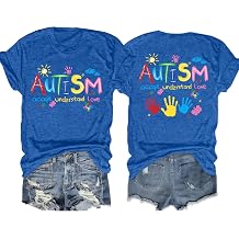 PECHAR Autism Awareness Shirt for Women Autism Mom T Shirt Autism Acceptance Shirt T-Shirts Blue Short Sleeve Tee Tops