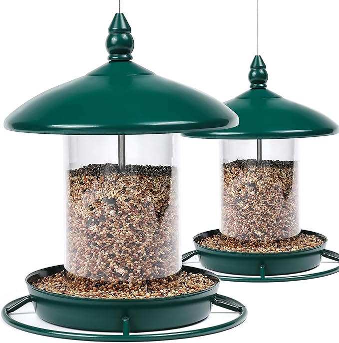Bird Feeder for Outdoors - 360° Feeding Perch. Green