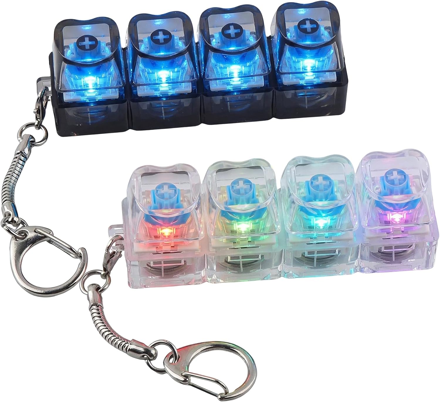 2 Pcs Keyboard Fidget Toy Light Up, Heart Shape Clicker Keyboard Fidget Keychain, Black White 4-in-1 Loud Stress Relief Fidget Keyboard for Adult Anxiety Decompression