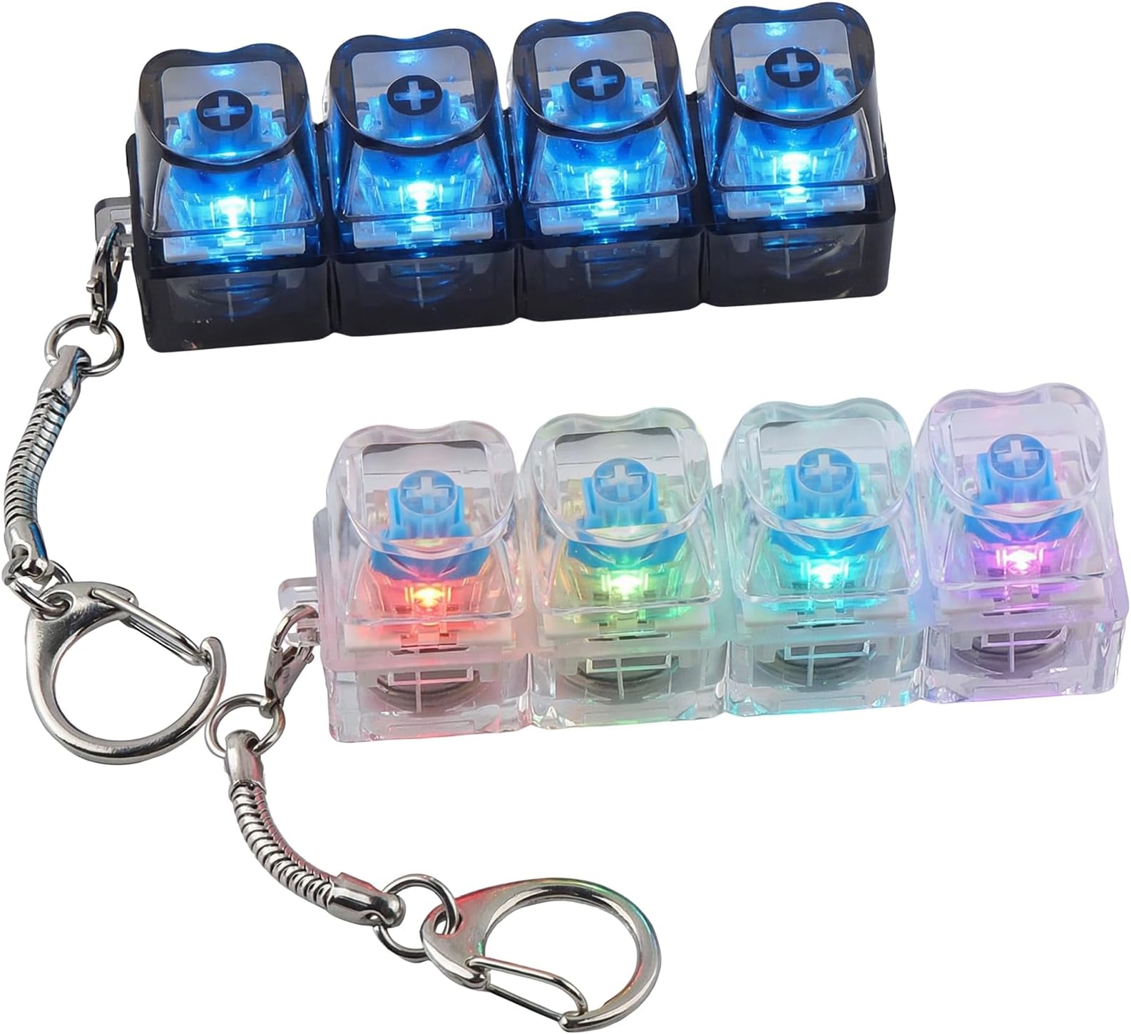 2 Pcs Keyboard Fidget Toy Light Up, Heart Shape Clicker Keyboard Fidget Keychain, Black White 4-in-1 Loud Stress Relief Fidget Keyboard for Adult Anxiety Decompression