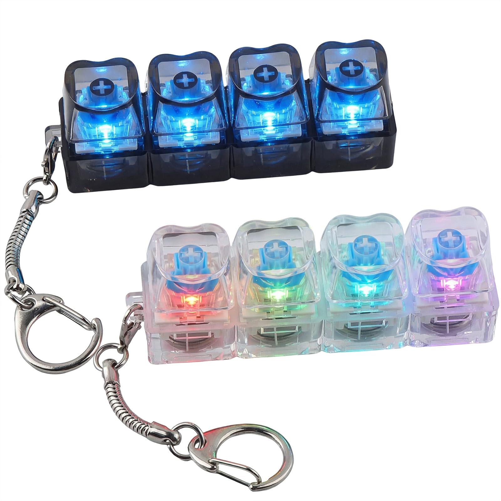 2 Pcs Keyboard Fidget Toy Light Up, Heart Shape Clicker Keyboard Fidget Keychain, Black White 4-in-1 Loud Stress Relief Fidget Keyboard for Adult Anxiety Decompression