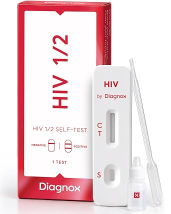 Diagnox Health HIV Test Kit   HIV Testing Home Kit for HIV-1 & HIV-2 Detection - 99% Accurate Results in 10 Minutes - Finger Prick Blood Sample - CE Certified 1 Test