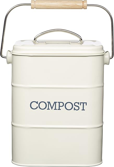 KitchenCraft Living Nostalgia Metal Kitchen Compost Bin, Antique Cream, 16.5 x 12 x 24 cm