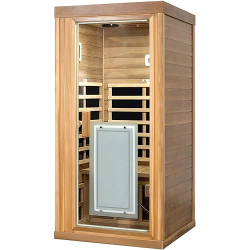 Saunas 906R Far Infrared Sauna 1 Person Compact Ultra Low EMF, Indoor Wooden Dry Sauna Red Cedar (1 Person 67" H)
