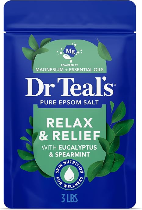 Dr Teal's Epsom Salt Magnesium Soak, Relax & Relief with Eucalyptus & Spearmint Essential Oils, 3 lbs