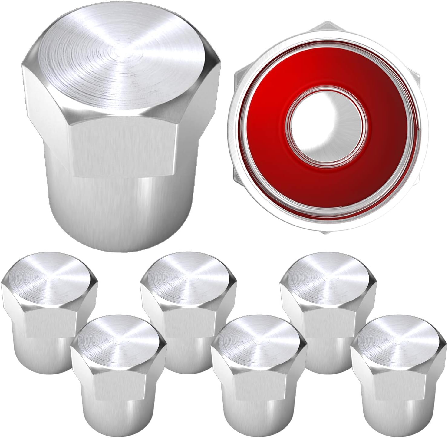 SAMIKIVA Brass Rubber Seal Tire Valve Stem Caps, Dust Proof Covers Universal fit for Cars, SUVs, Bike and Bicycle, Trucks, Motorcycles Flat Top (Silver (8 Pack))