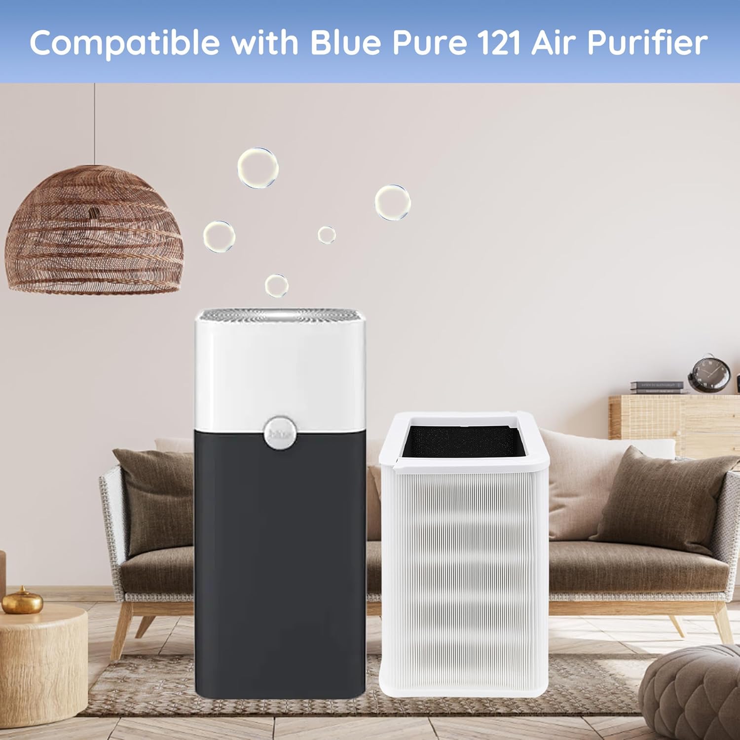 2 Pack 121 Replacement Filt-er, Compatible with Blue Pure 121 A-ir Purifi-er, HEPA H13 Particle, and Activated Carbon Filt-er