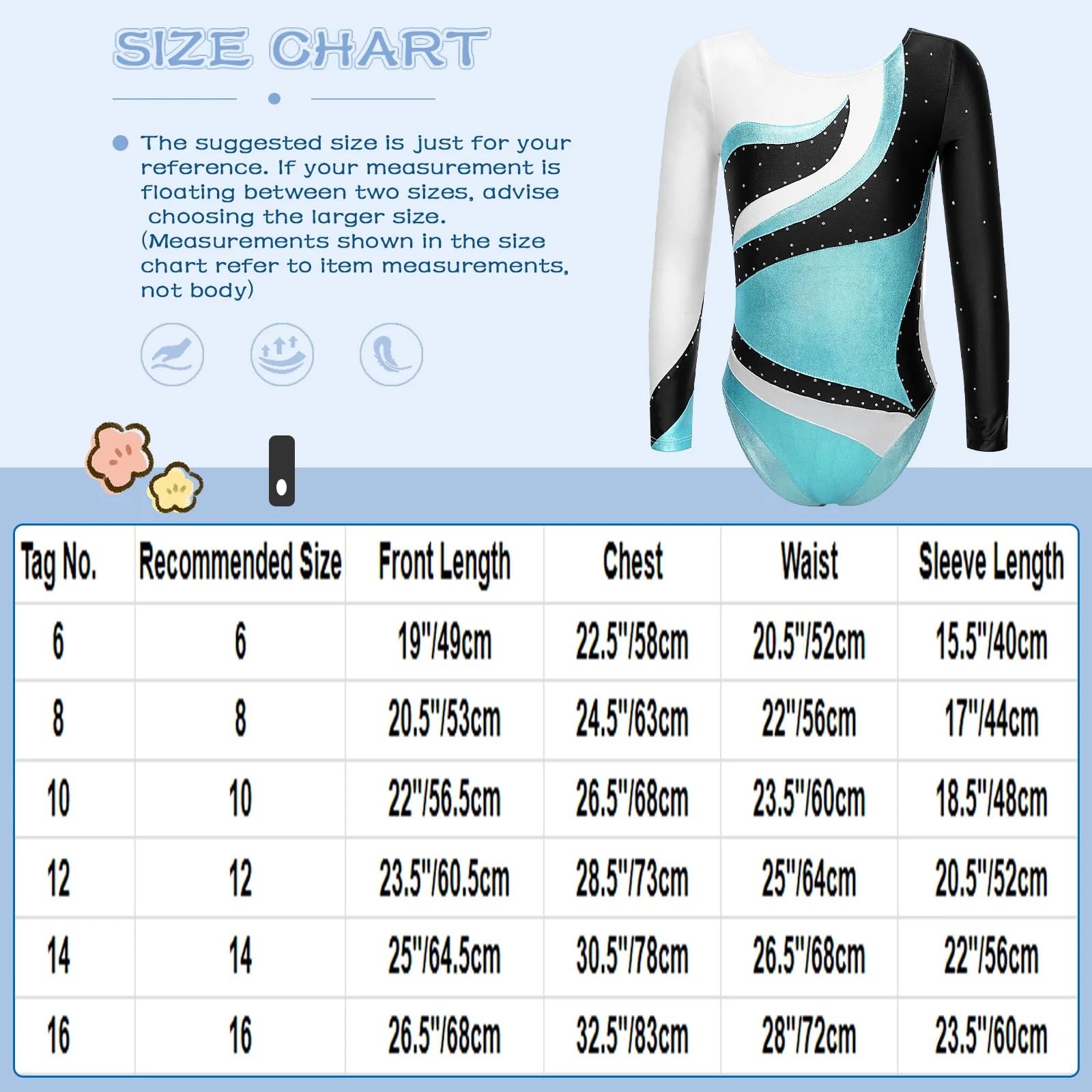 Leotardo para Competición de Gimnasia Body for niños, gimnasia, diamantes de imitación, leotardo de manga larga, traje de Ballet for baile, patinaje artístico, disfraces de rendimiento brillantes(Blue