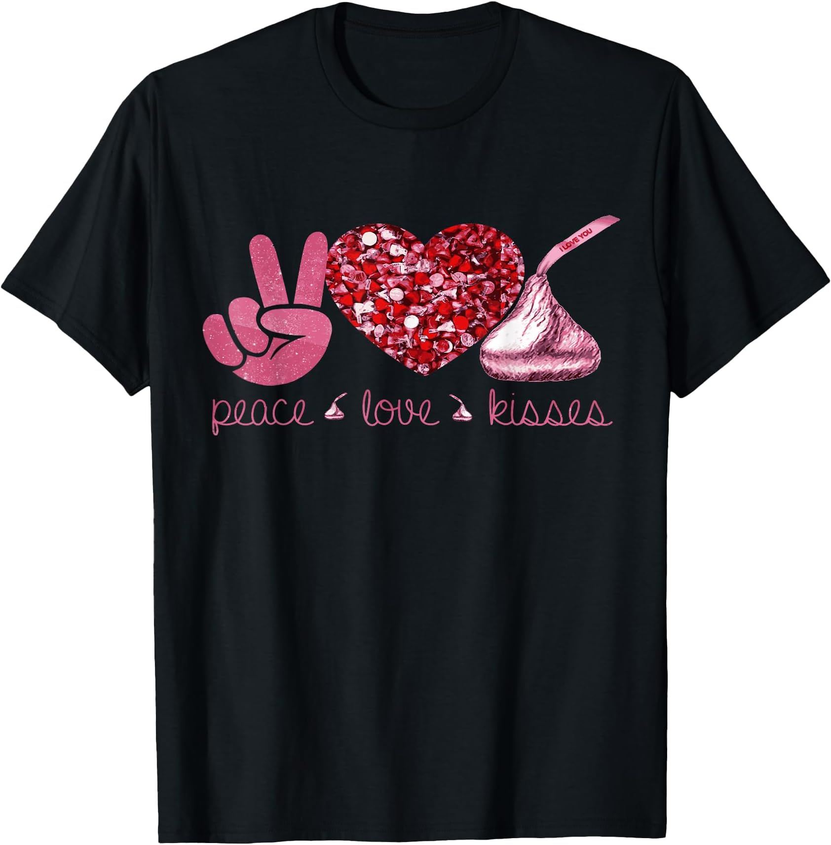 Valentines Day Peace Love Heart Chocolate Kisses Graphic Tee T-Shirt