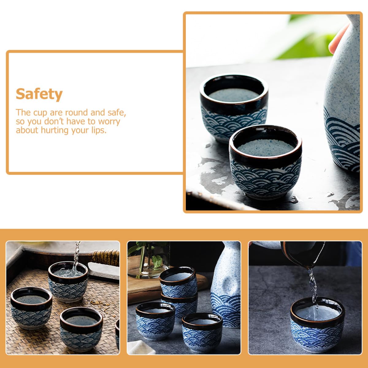 Juego de 6 Pequeñas Tazas de Té Japonesas de Cerámica Diseño Clásico y Multifuncional, Fáciles de Limpiar para Uso en Hogar y Oficina