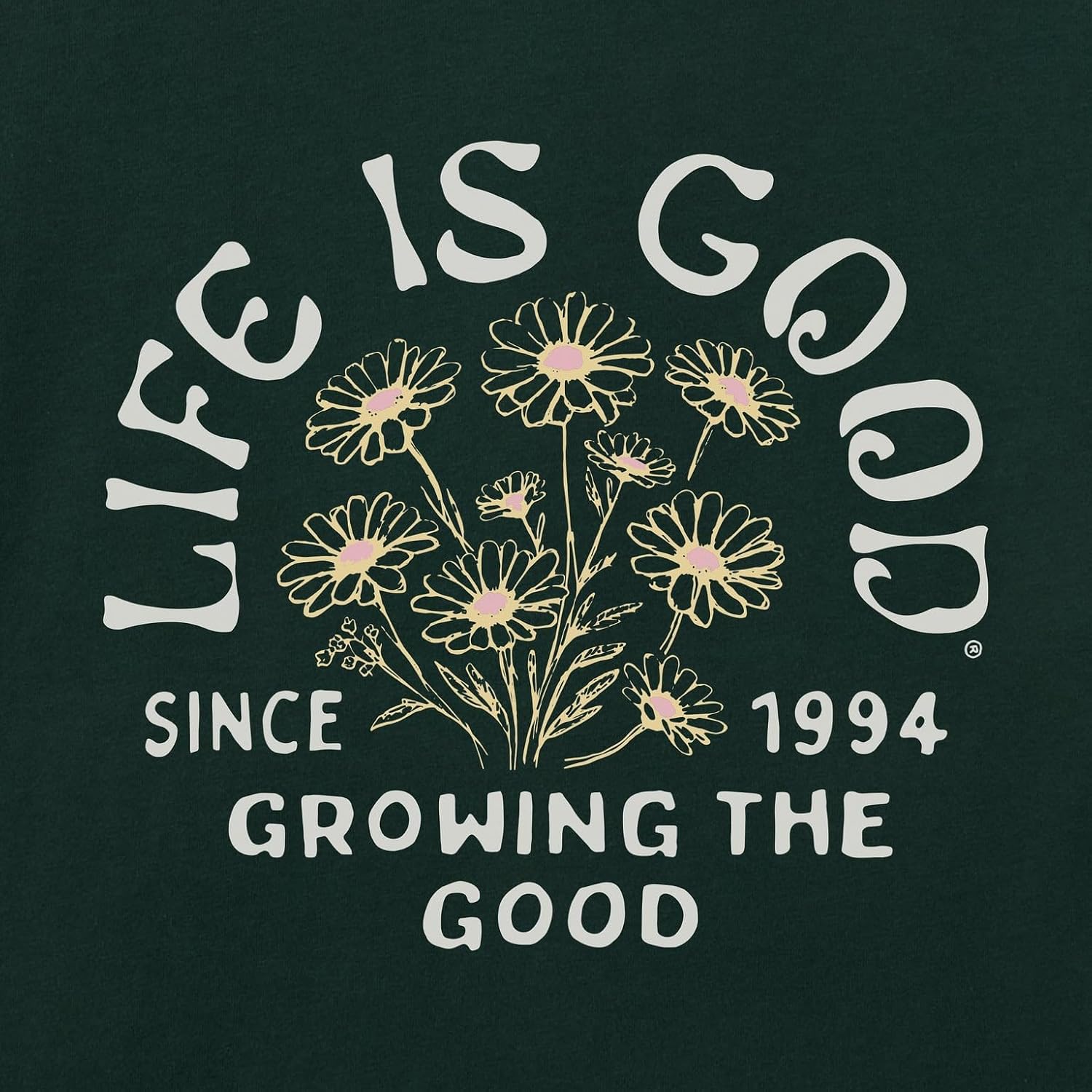 Life is Good Women's Growing the Good Daisies Crusher-FLEX Hoodie Tunic, Treeline Green