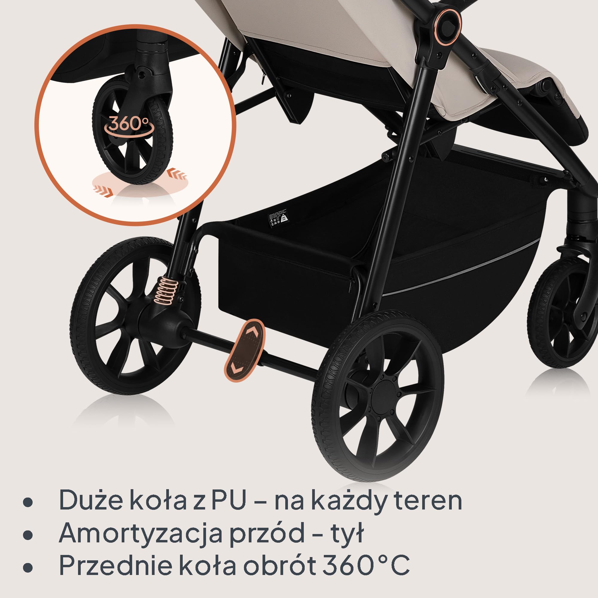 LIONELO IVA Spacerowy Wózek Dziecięcy do 22 kg od 6 m do 4 lat Obrotowe Koła 360° Pełna Amortyzacja Regulacja Rączki Oparcia i Podnóżka Daszek XXL UPF50+ Materiał Premium