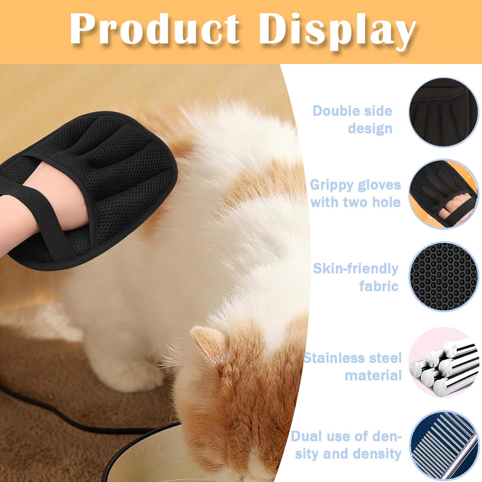 YcsRnn Cat Hair Remover Glove, 2 Pack with Comb, Electrostatic Pet Hair Removal Glove for Dogs & Cats - Image 3