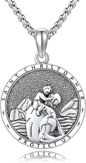St Christopher Necklace for Men Sterling Silver Saint Christopher Pendant Necklace Jewelry Gifts for Boys Women Girls
