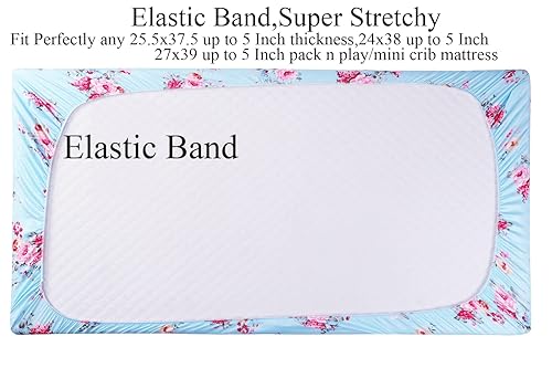 Vista 11 de Dinosaur Pack n Play - Juego de sábanas ajustables elásticas para cuna, paquete de 2 unidades, tejido de jersey, ultra suaves, portátiles, para Azul