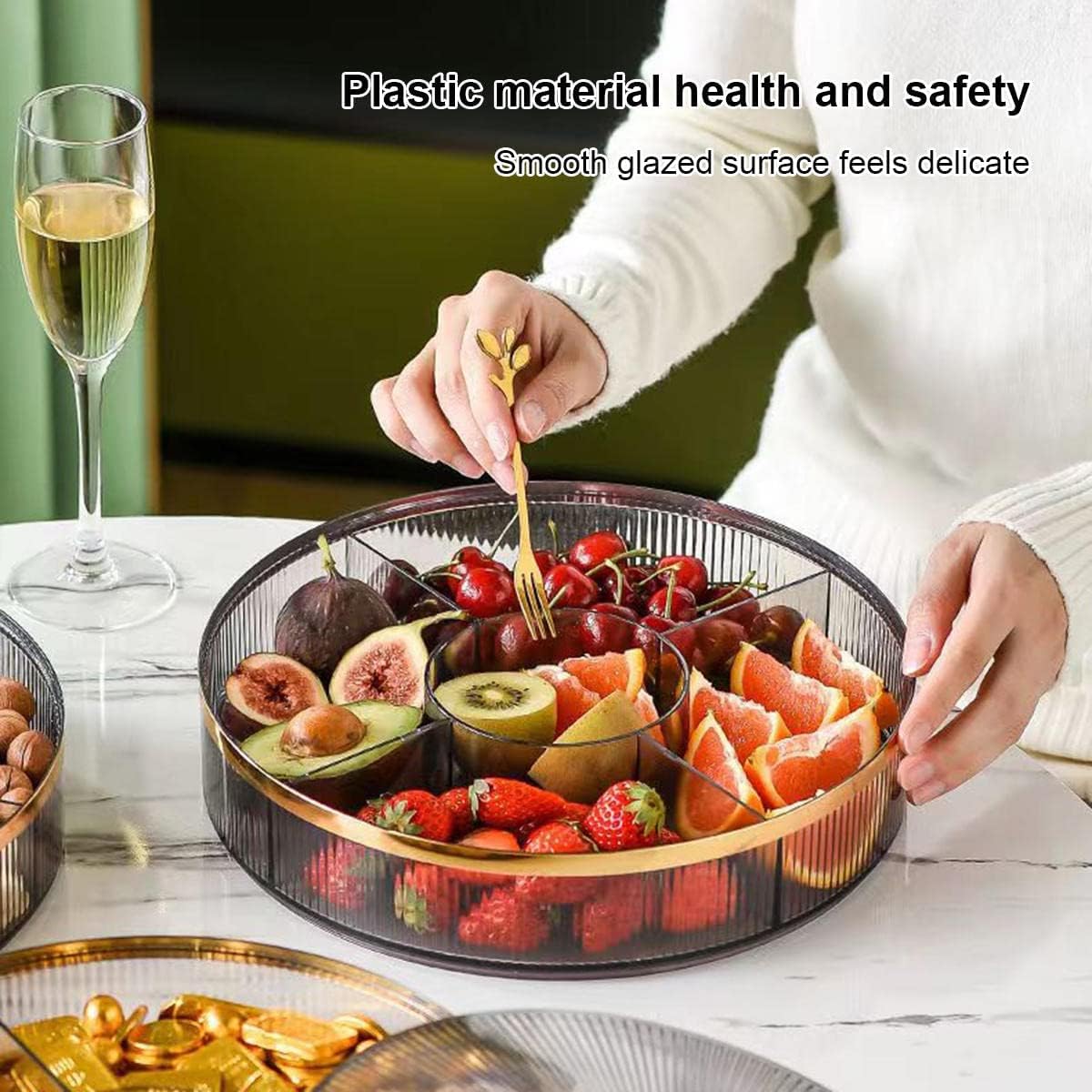 Plateau de collations avec Couvercle, Plateau collation Fruits secs, for Fruits, Noix, Bonbons ，Saladier à Fruits