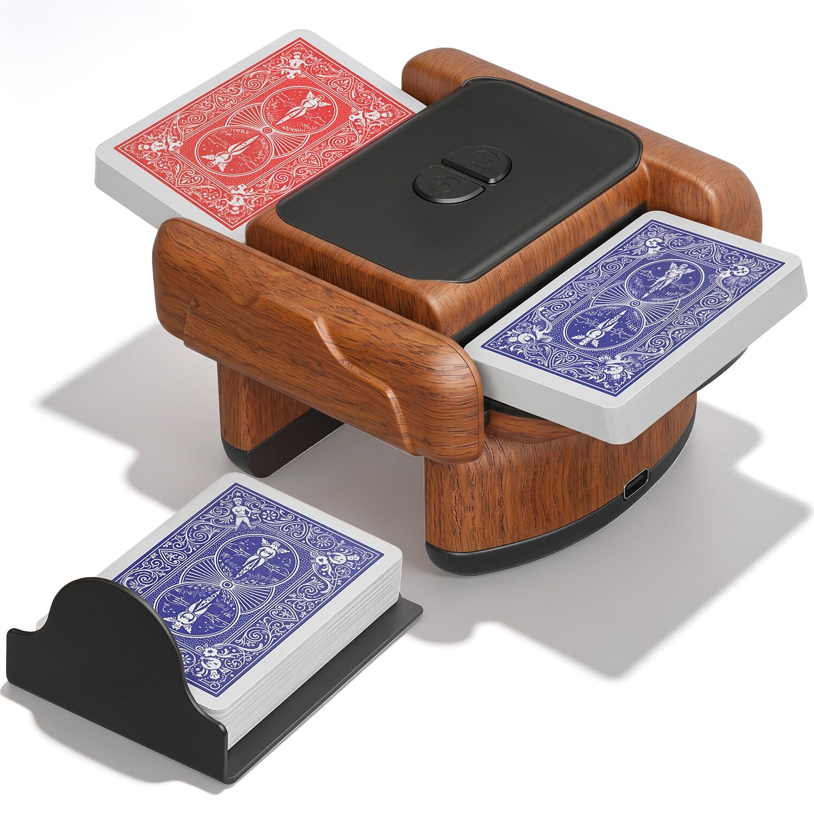 Mélangeur de Cartes Automatique Électrique pour 1-2 Jeux, 2600mAh USB Rechargeable mélangeur de Carte pour UNO Poker Skyjo Blackjack Texas Hold'em, Portable Mélange Silencieux et Rapide, Auto/Manuel