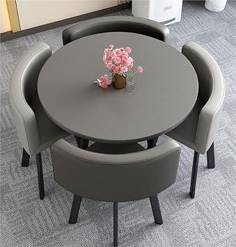 Xuanning Store Round Dining Table for 4 with Chairs Set, Storable Small Household Shop Negotiation Combination Reception Table and Chairs, Mid Century, Divers Color, 80x80x75,Style 2-One Size
