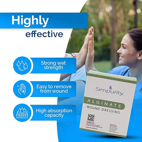 Miniatura 3 de Apósito de alginato de calcio para heridas de 2 x 2 pulgadas, Simpureza, almohadillas gruesas individuales, apósito de alginato antimicrobiano,