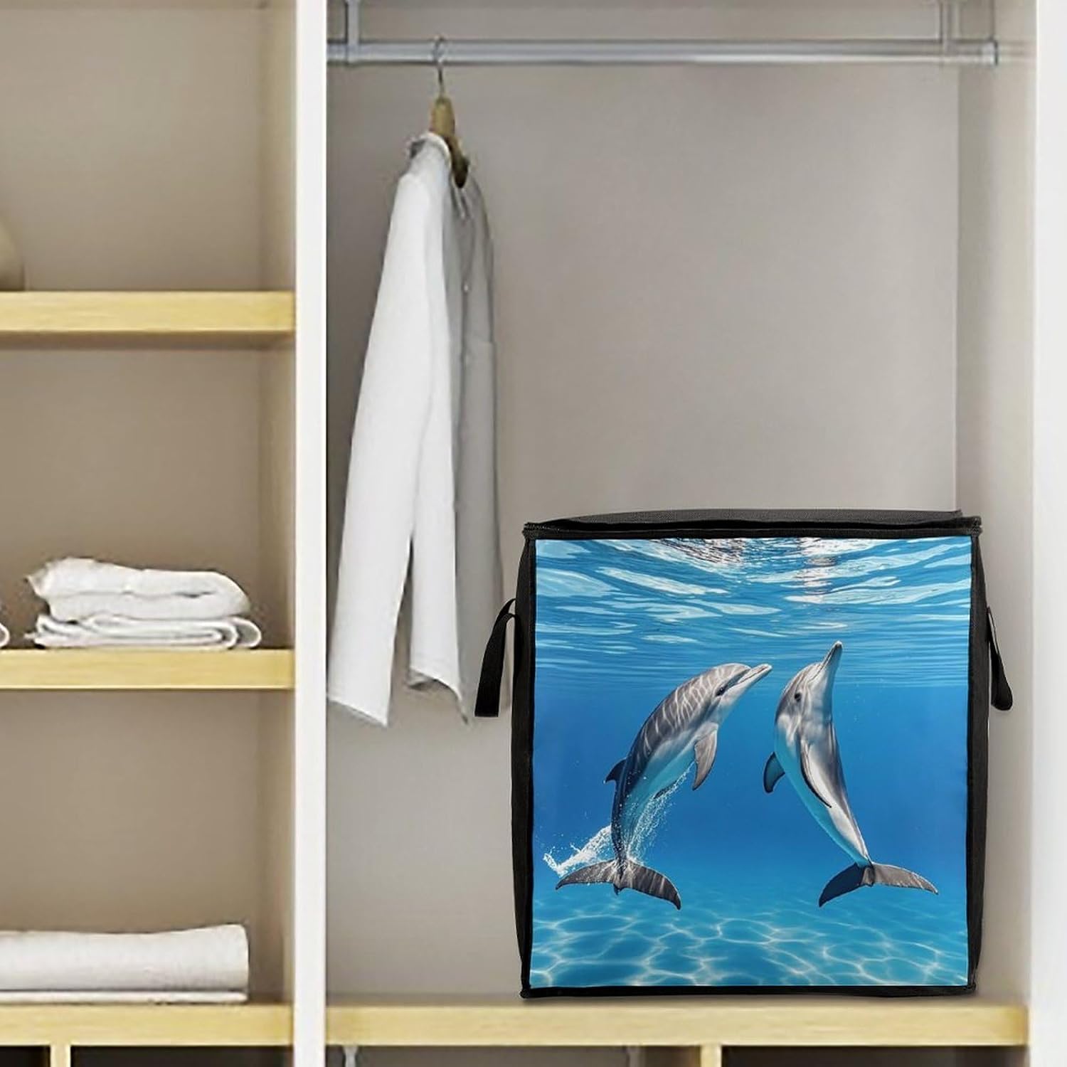 Large Two Dolphins Storage Bags with Handle Foldable Closet Organizers Clothes Storage Bins Bedding Storage Containers Fabric Moving Bags Blanket Comforter Storage Bag 70L