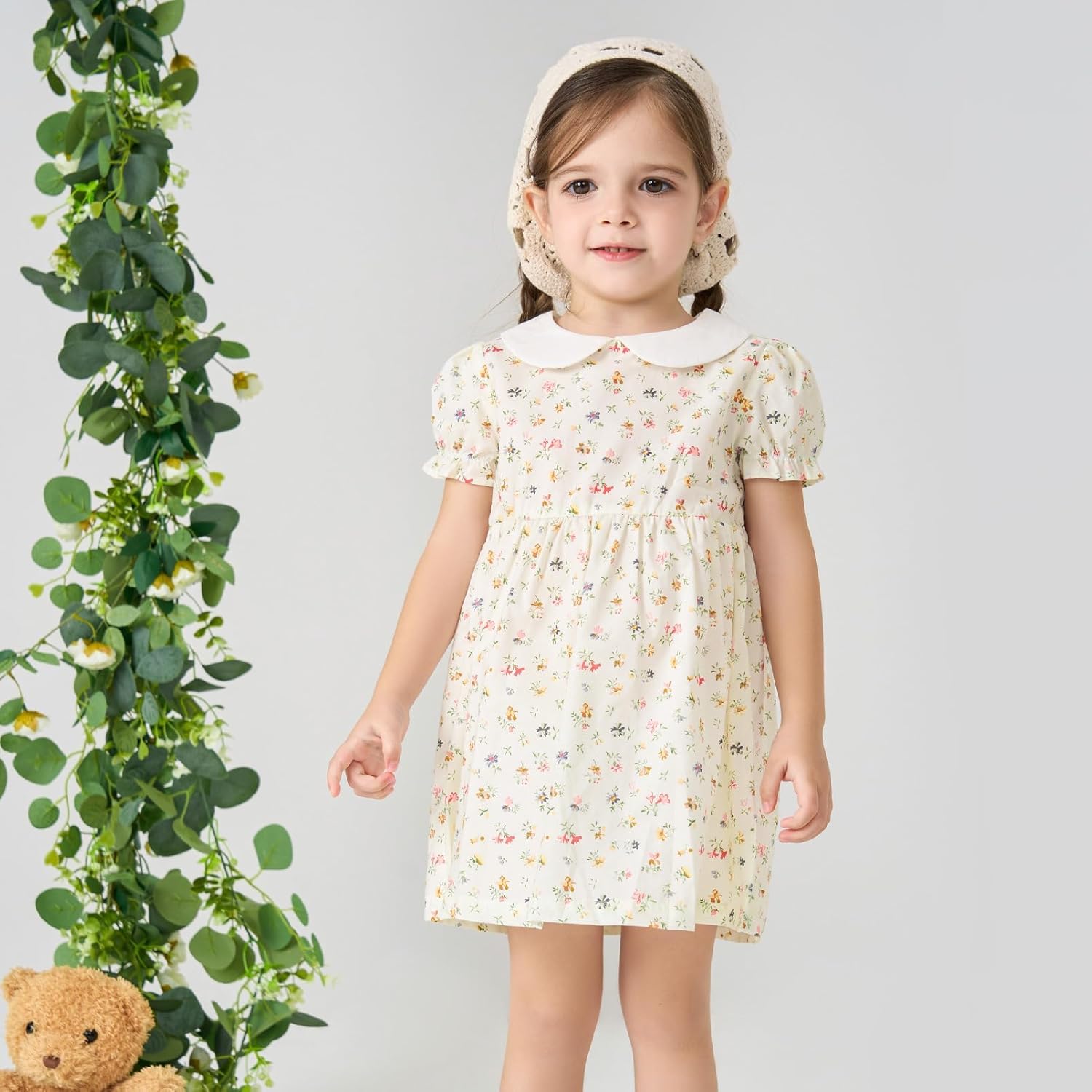 pureborn Baby Toddler Girl Woven Dress Short Sleeve Cotton Playwear Dresses 0-5T - Image 2