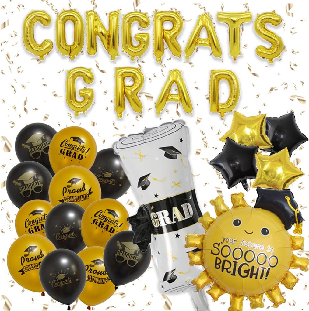2026 Graduation Balloons Set 30 Pcs Congrats Grad Party Decorations Foil Balloons Gold Black Letax Balloons for Graduation Decorations Class of 2026 Grad Party Supplies ﻿