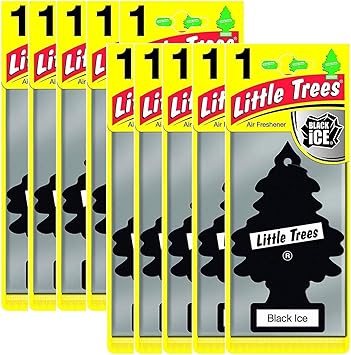 LITTLE TREES Car Air Freshener | Hanging Paper Tree for Home or Car | Black Ice | 10 Pack