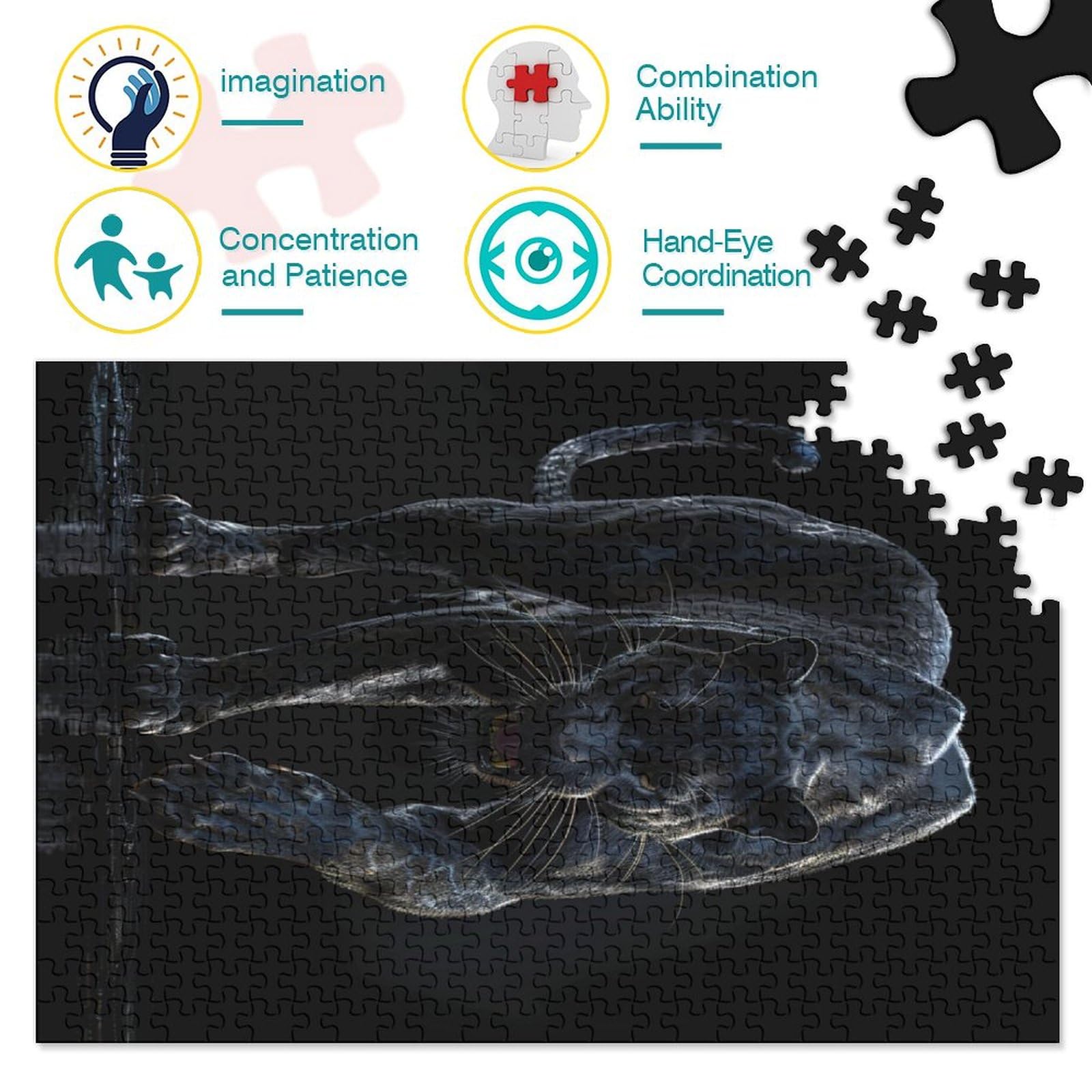 Schwarzer Panther Puzzle 1000 Teile – Premium-Puzzle Für Erwachsene 75x50 Cm