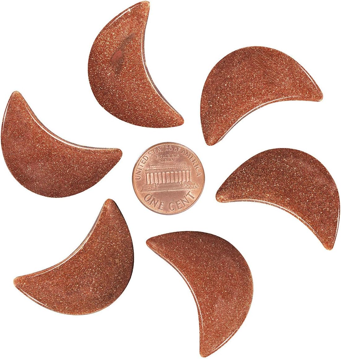mookaitedecor Set of 5 Gold Sandstone Moon Healing Crystal Pendants for Jewellery Making Semi Precious Moon Shaped Palm Worry Stones for Anxiety Stress Relief Tumbled Pocket Stone Desk Decor