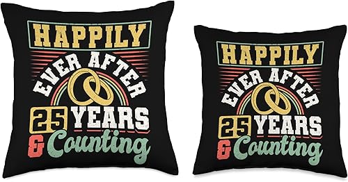Miniatura 3 de 25th Wedding Anniversary Happily Ever After 25 Years and Throw Pillow, 16x16, Multicolor