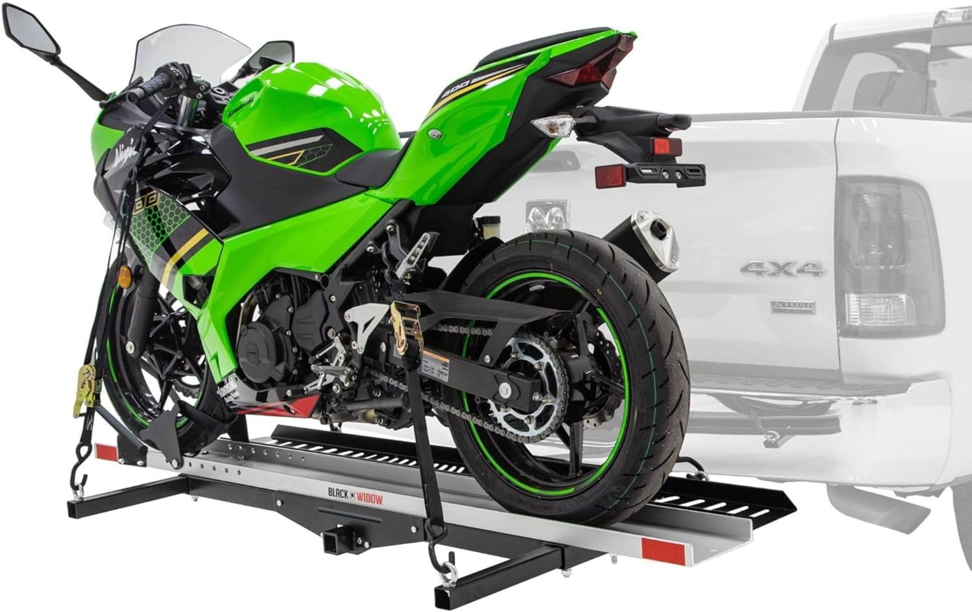 Black Widow Hitch Mounted Steel Motorcycle Carrier w/Ramp, 600 lb Capacity