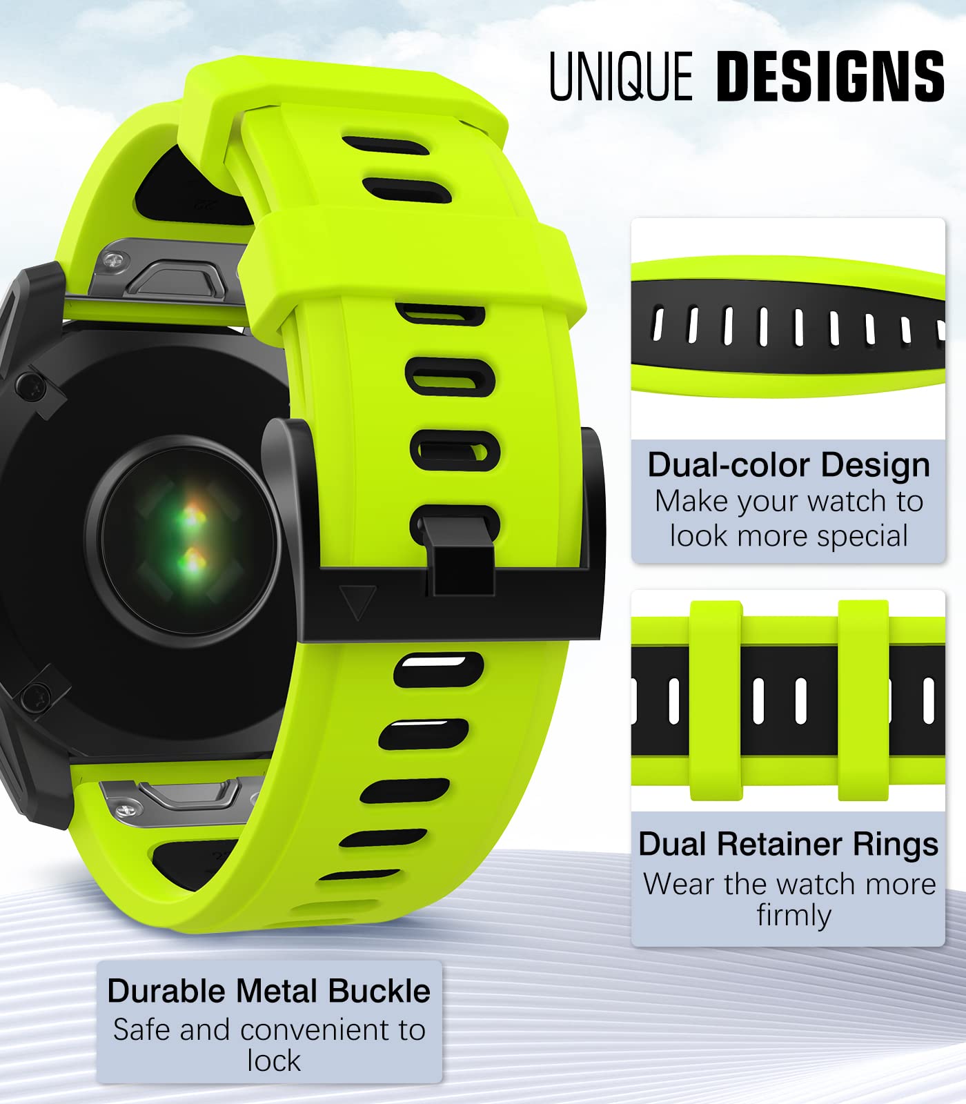 MoKo Bracelet Silicone Bicolore Compatible Garmin Fenix 7/6/5, Forerunner 965/955 - Quick Fit 22mm
