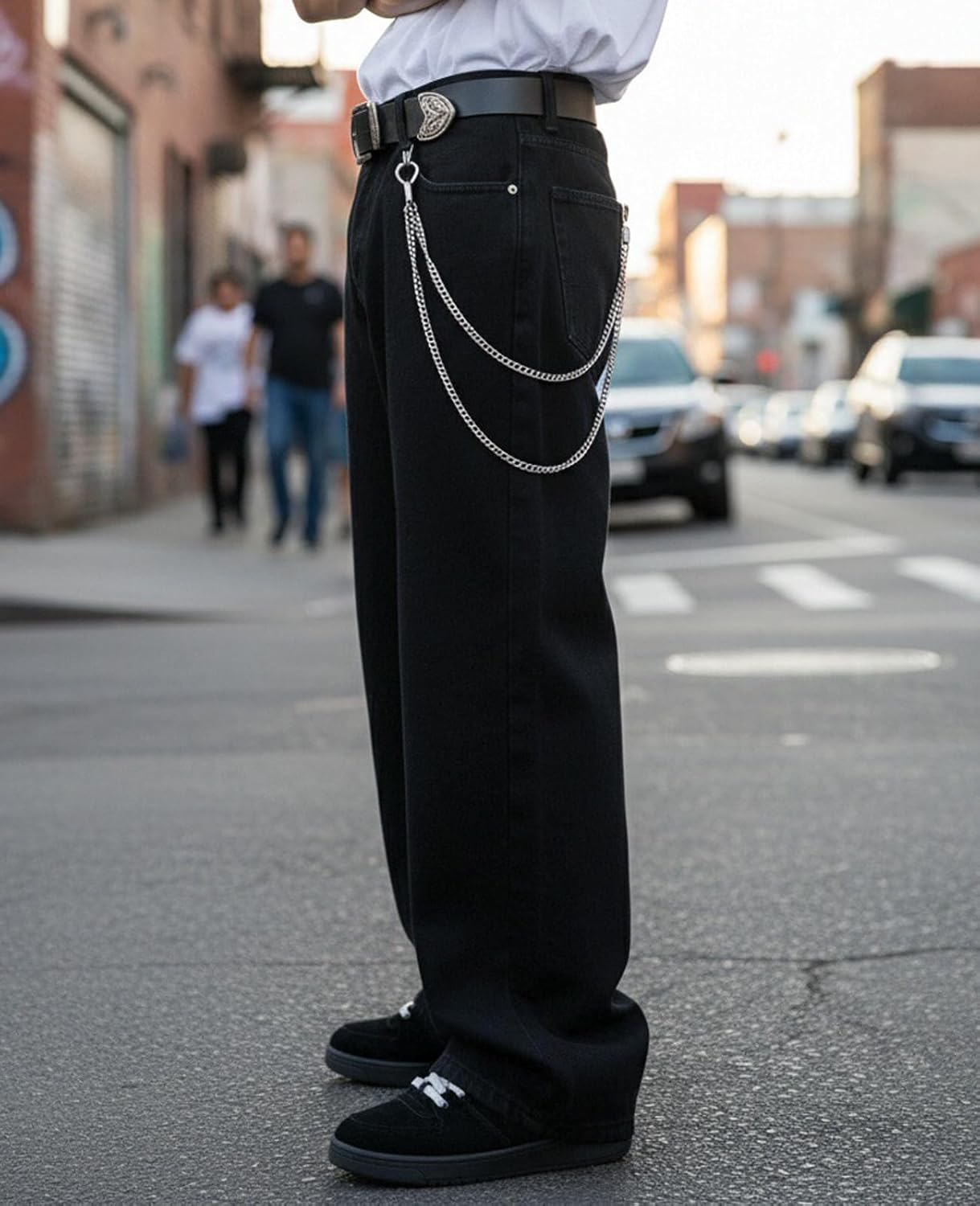 ALLABREVE Men's Baggy Hip Hop Jeans Wide Leg Skater Denim Pants Casual Loose Fit Long Trousers Streetwear - Image 4