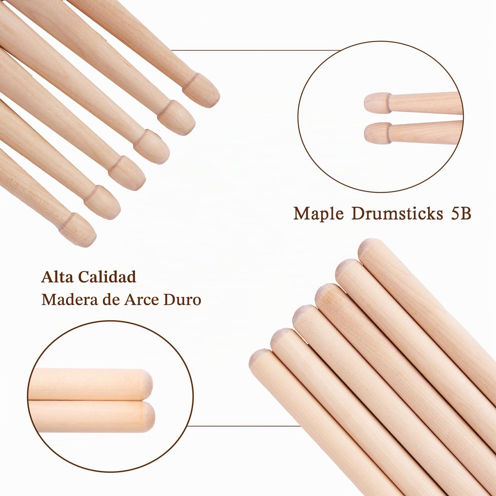 5B - Baquetas de arce, potentes, 12 pares | Potentes baquetas de arce con punta de madera de lágrima. 406 x 15,1 mm. Fuerte proyección, control y respuesta consistente.