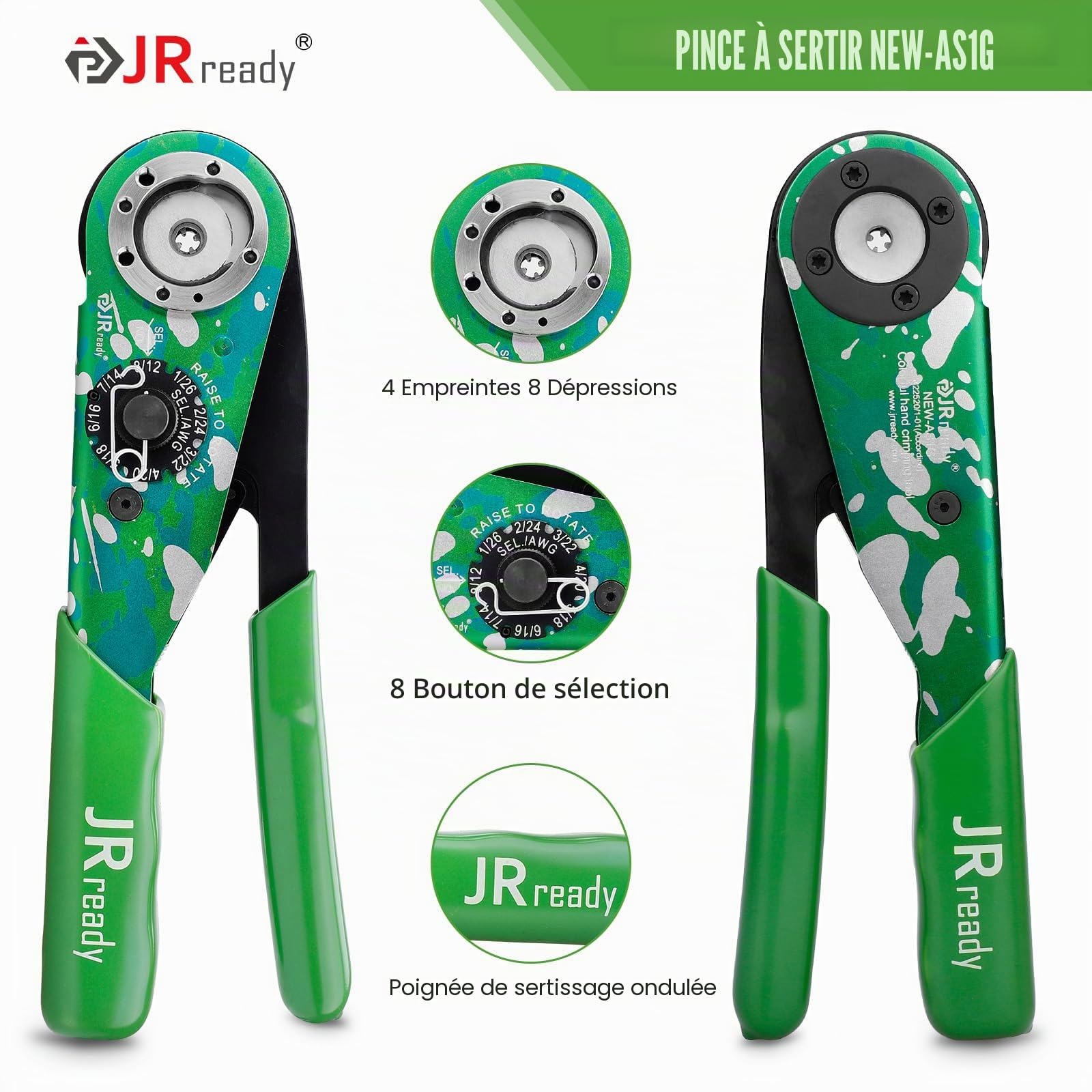 JRready ST2191 NEW-AS1G Pince à sertir avec positionneur UF-CP20, spécialement conçue pour le sertissage des connecteurs des connecteurs étanches industriels JRSSWCONN